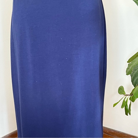 Thyme & Honey Navy Woven Cotton Blend Pencil Midi Skirt Elastic Waist - Picture 9 of 13